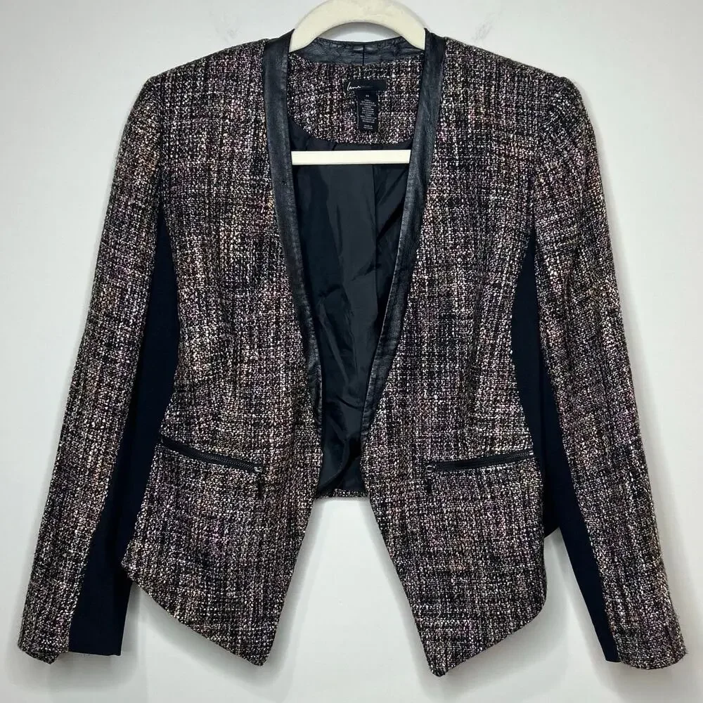 Lane Bryant Open Front Jacket Blazer Size 24 Vegan Leather Trim - Picture 1 of 12